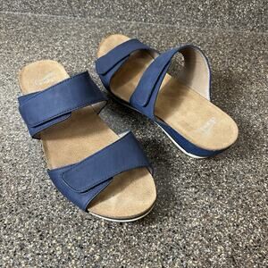 Dansko Women's Size EU 41 US 10 Navy Blue Nubuck Wedge Sandals Slip On Open Toe